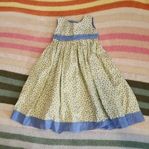 Strasburg Yellow Floral Sundress with Blue Gingham Trim Smocked Size 3 Or 3t